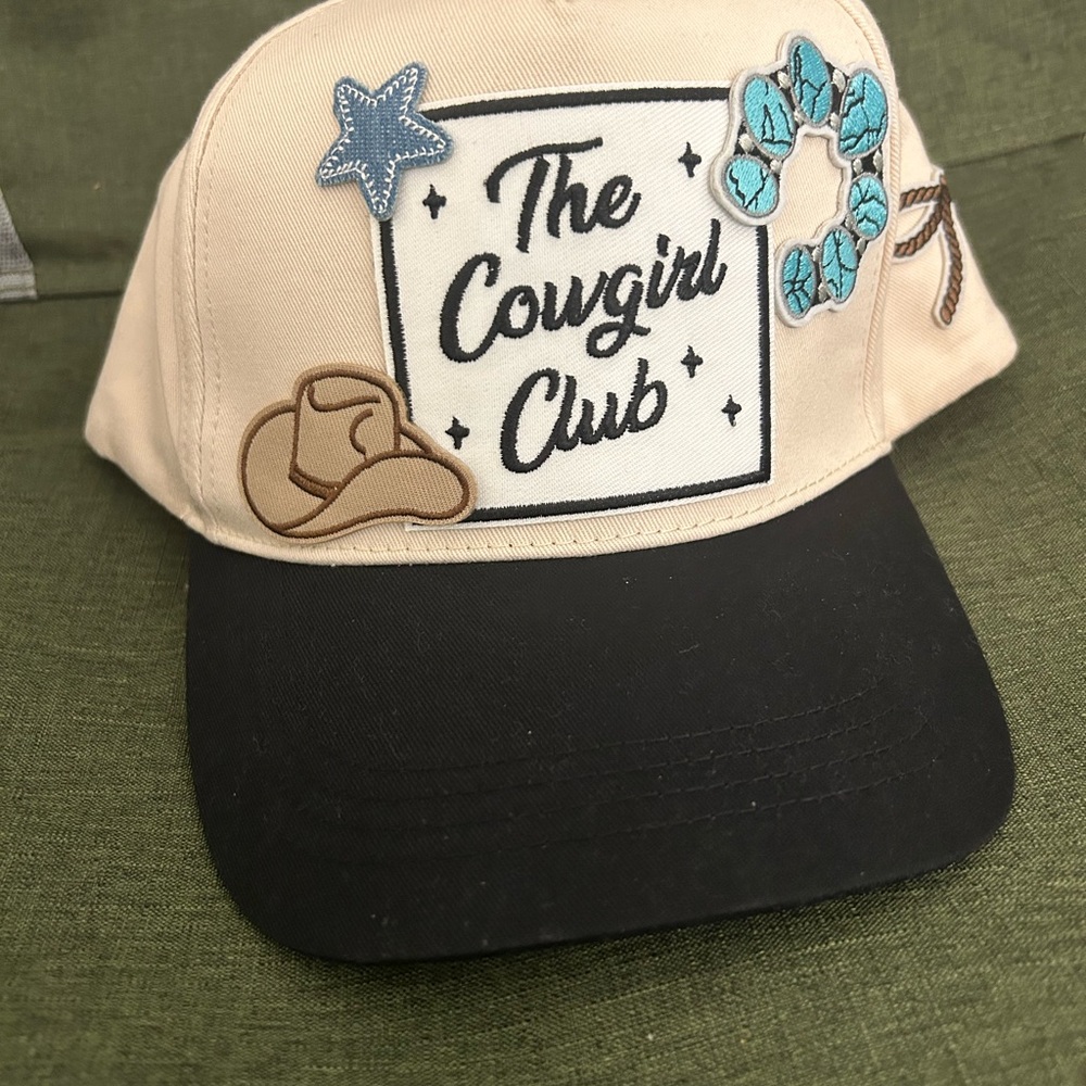 The Cowgirl Club Truckers Cap - Beige and Black with Cute Appliqués